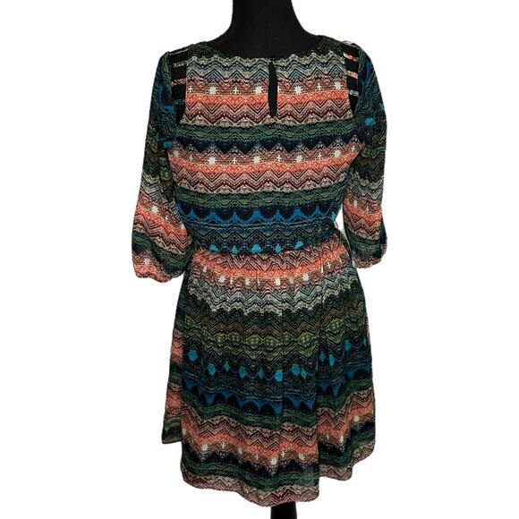 A. Byer Multi-colored Patterned Knee Length Dress with Belt, Medium, Pre-owned - Picture 2 of 7